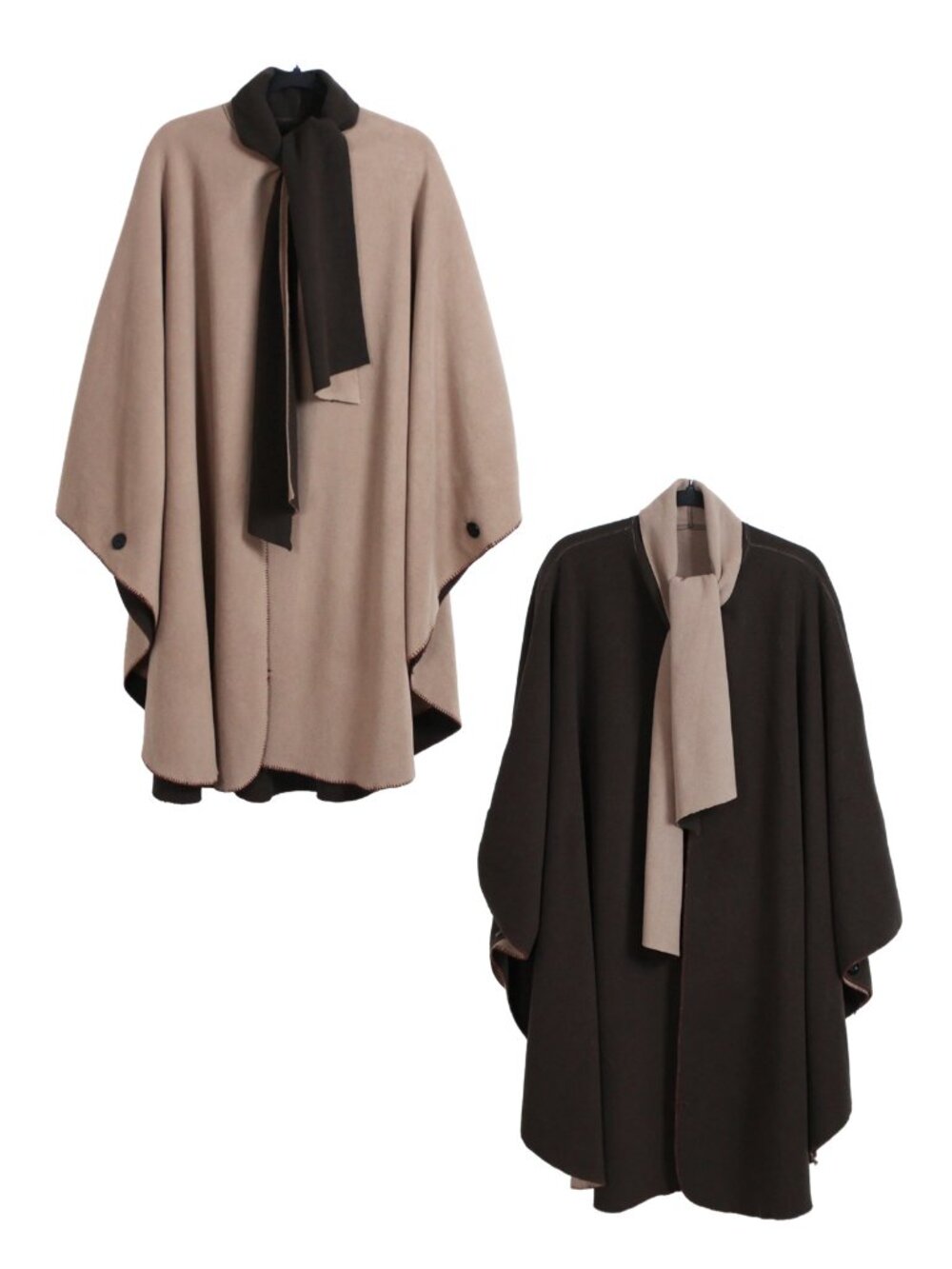 Reversible Two-Tone Wrap Poncho Cape One Size